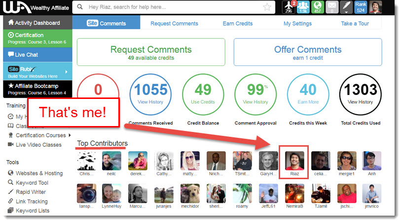 Riaz as a top contributor in Site comments!