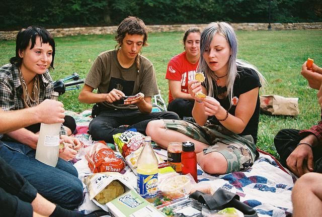 Having a picnic on summer