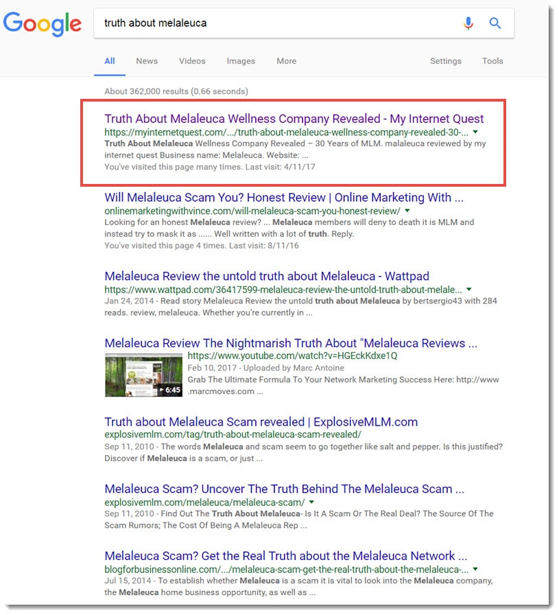 truth about melaleuca search results