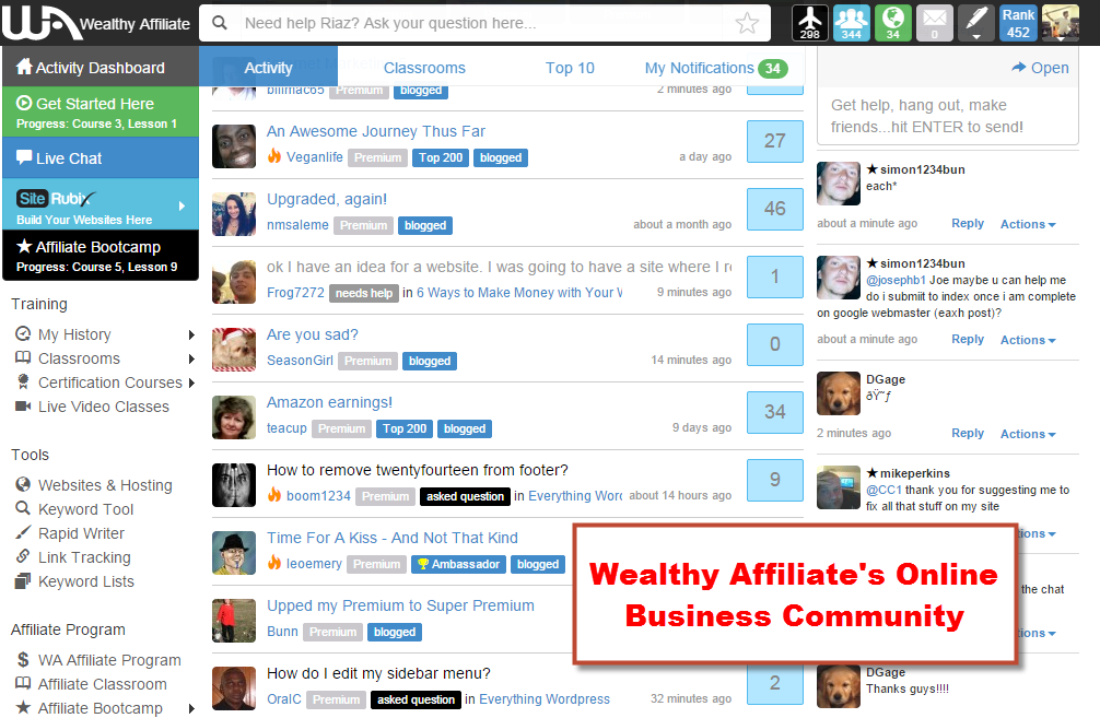 Wealthy Affiliate's online business community