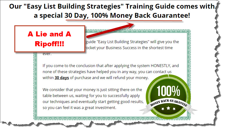 Listbuilding strategies' money back guarantee