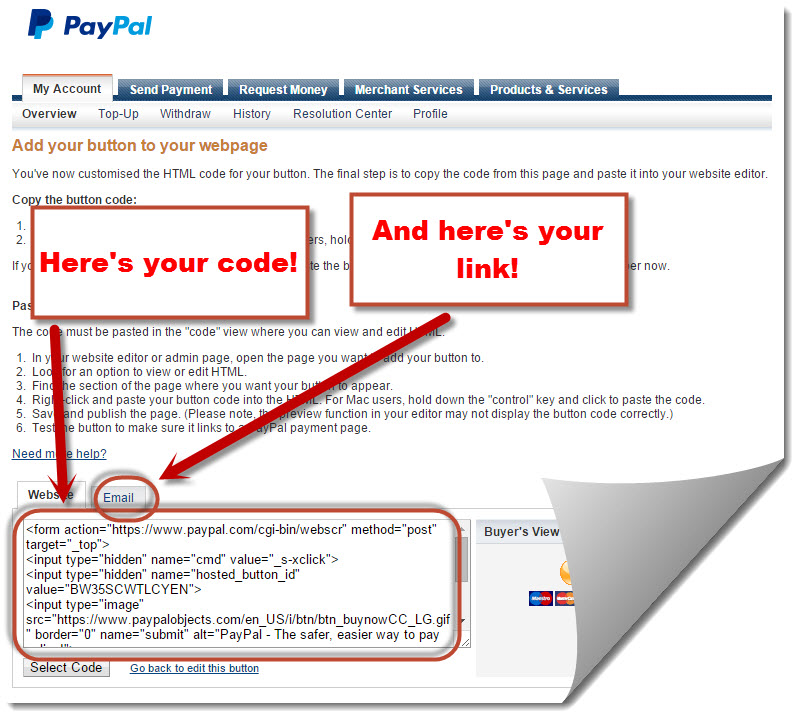 PayPal button code
