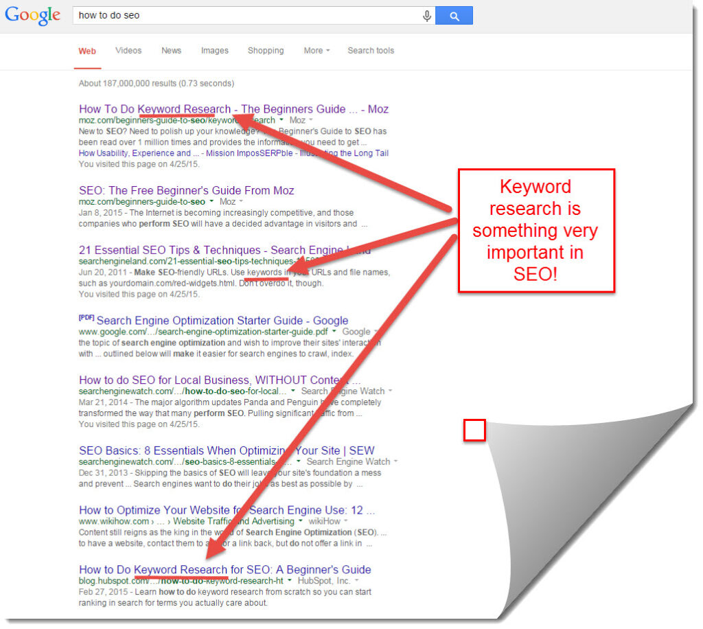 google search results for how to do seo
