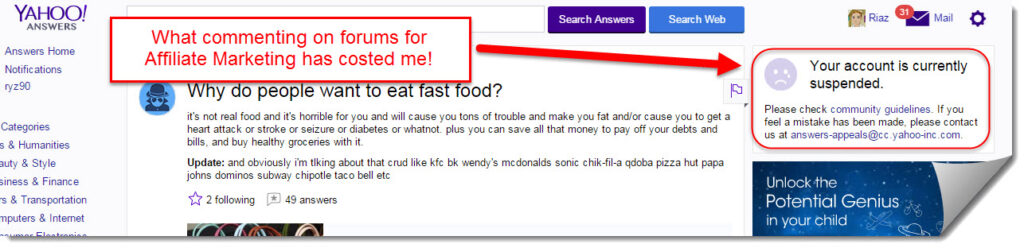 Yahoo answers suspended me