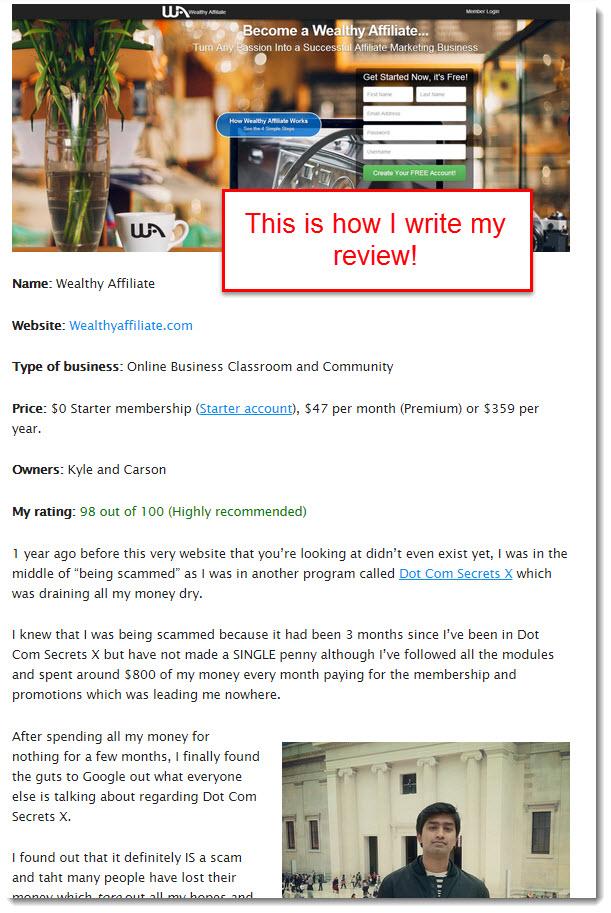 wealthy affiliate review screenshot