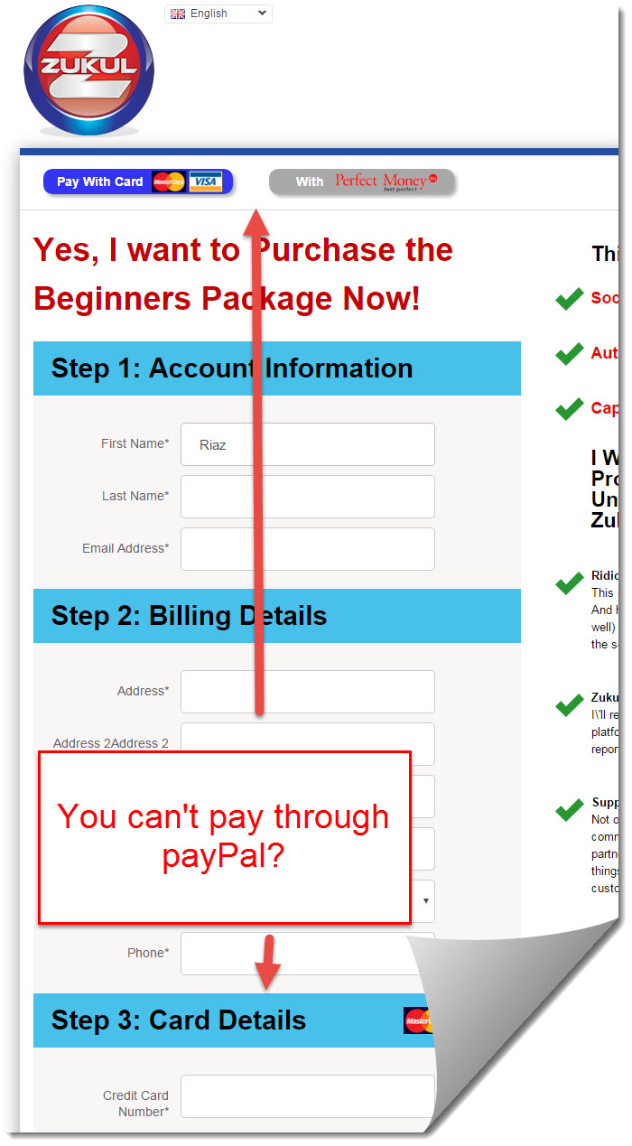 zukul doesnt accept paypal