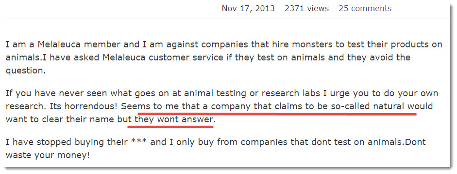 consumer complaint on Animal Testing