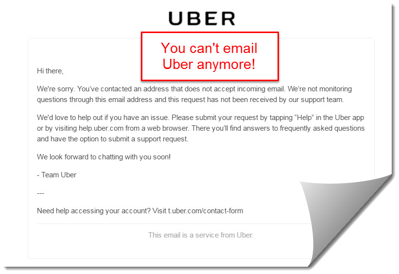 Uber does not accept emails anymore