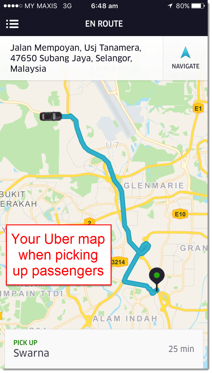 Uber map for driver navigation