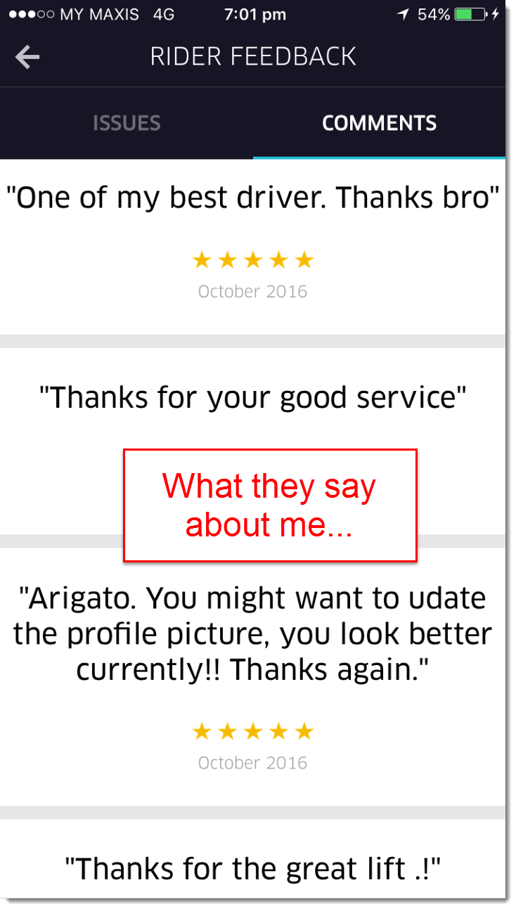 what my passengers say about me