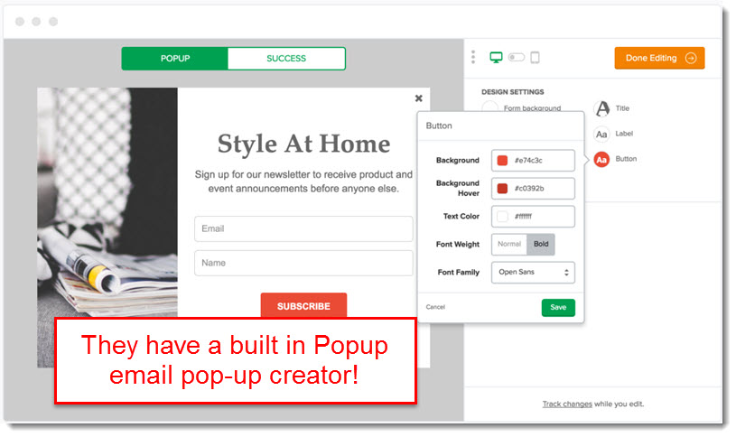 mailer lite email pop up creator