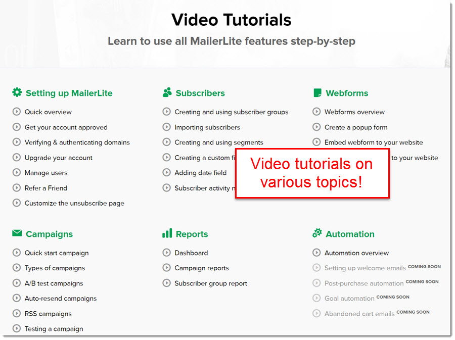 mailer lite video training