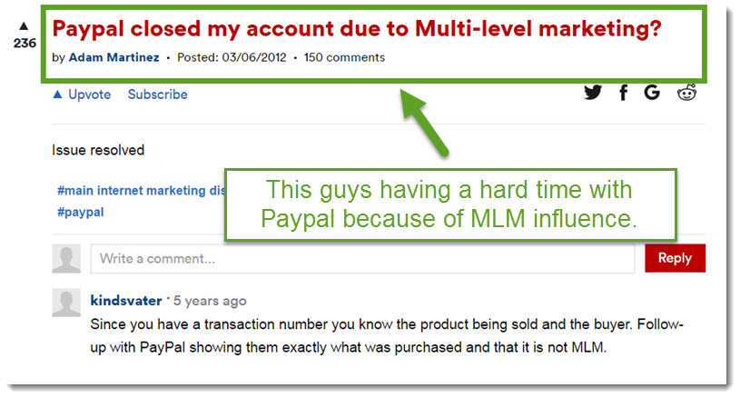 random guy got his paypal account terminated becasue of MLM
