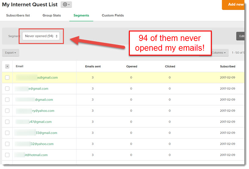 subscribers who never opened my emails