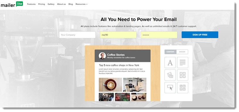 MailerLite homepage