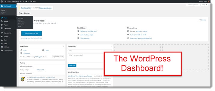 wordpress dashboard