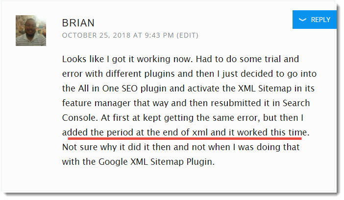 All in One SEO XML Sitempaps error fixed by brian