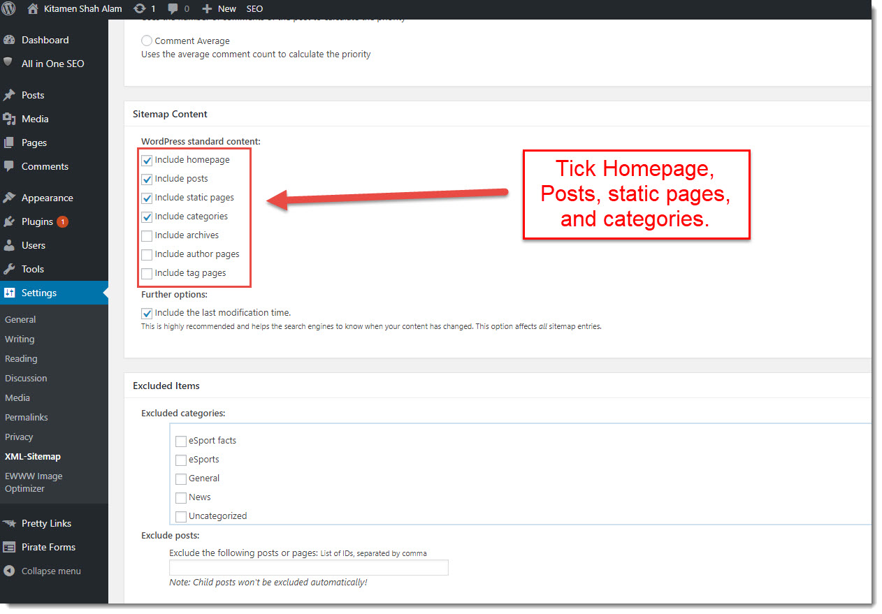 Filling up the Sitemap content