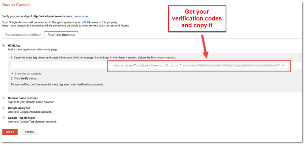 getting your verification codes from Webmaster Tools