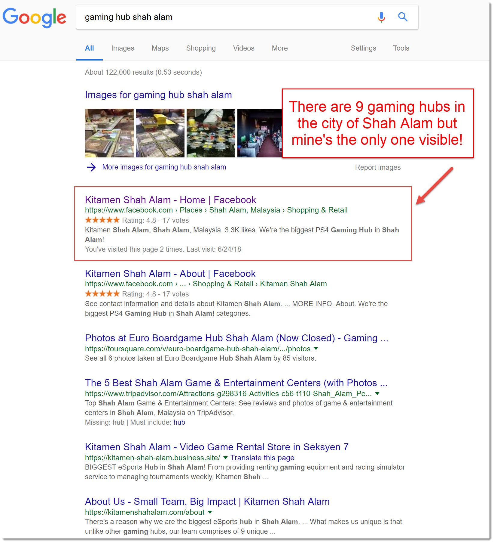 google search results for gaming hub shah alam