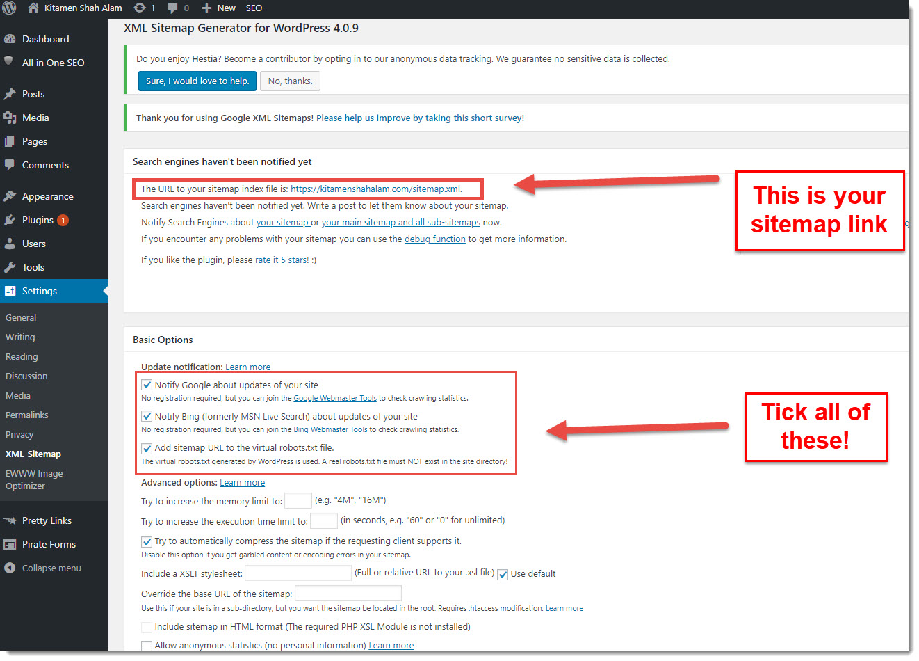 sitemap link location