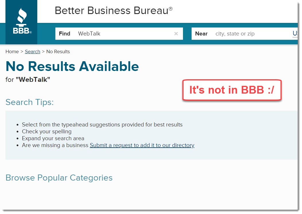 BBB result for WebTalk