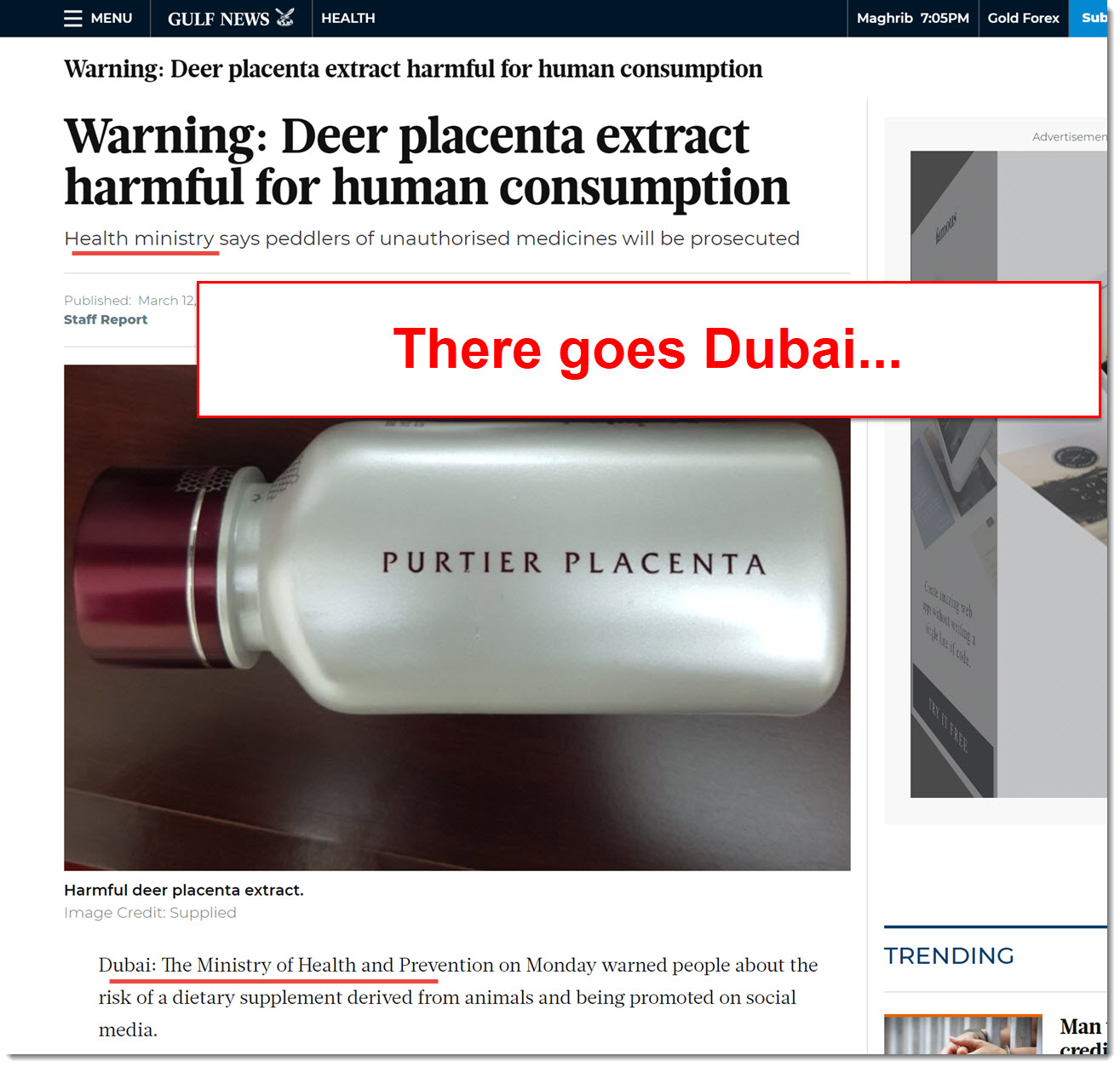 Dubai Banned Purtier Placenta