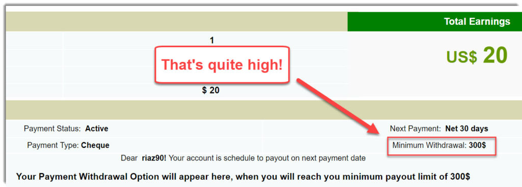 minimum threshold of USD300