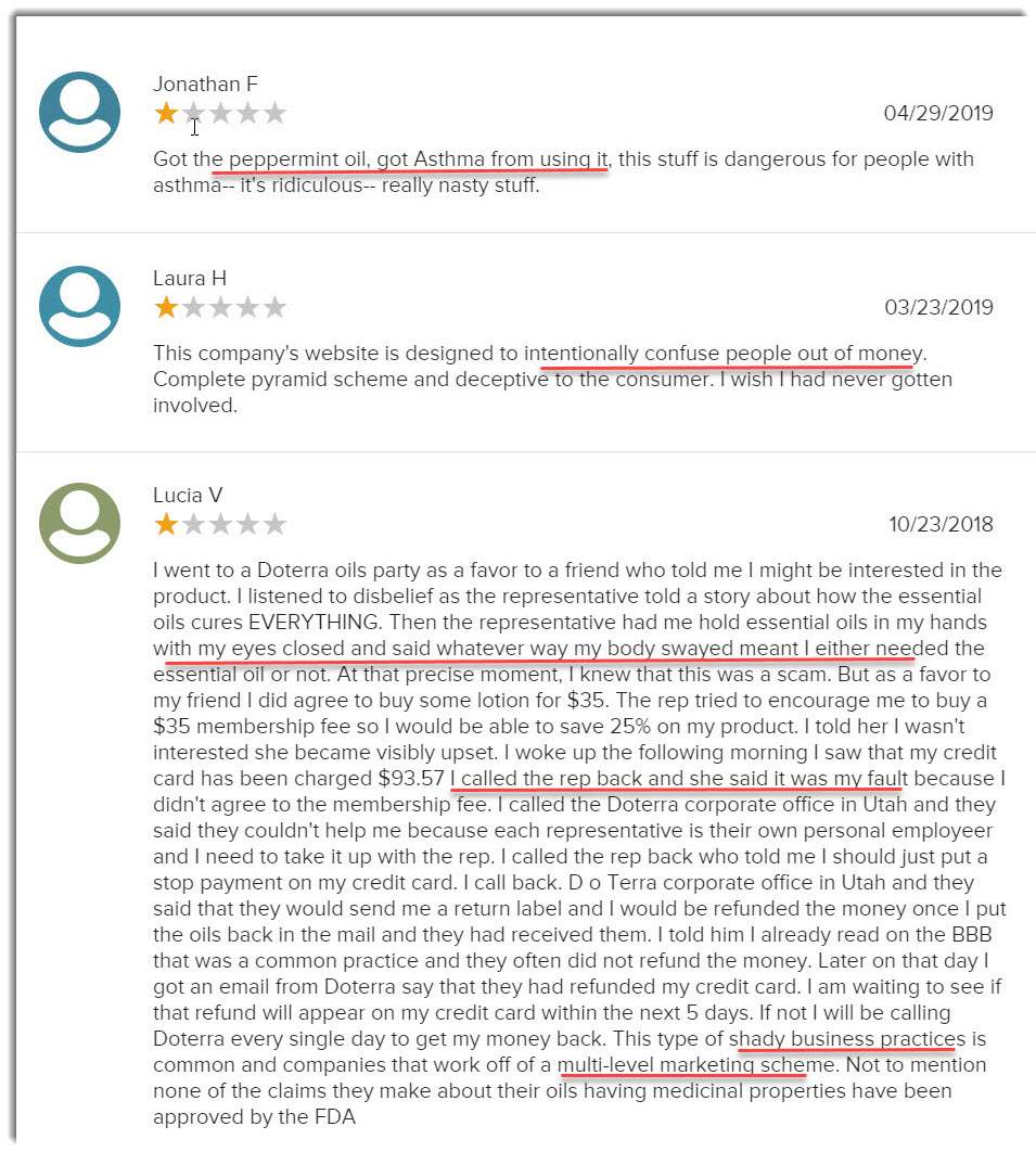 BBB complaints on doTERRA