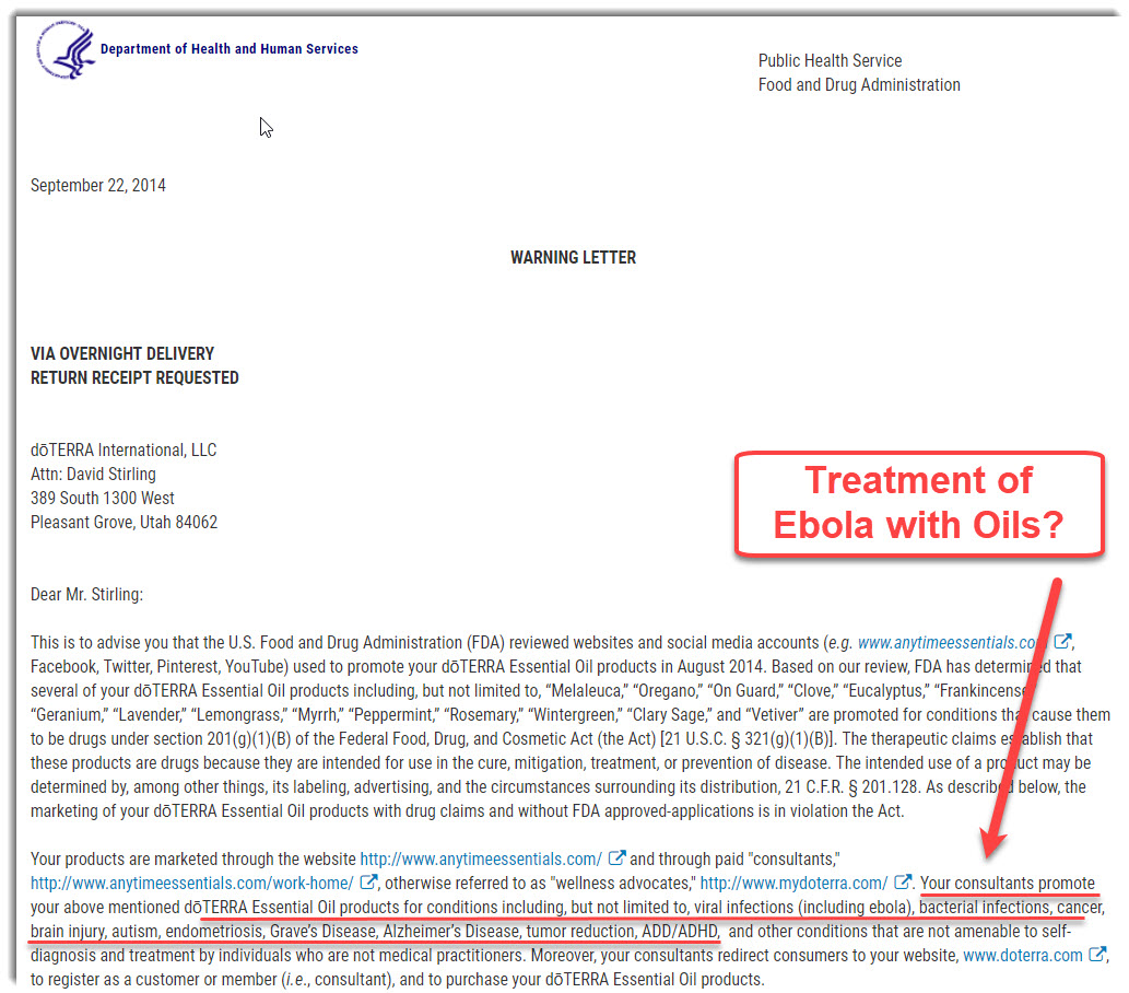 FDA warns doTERRA official warning letter