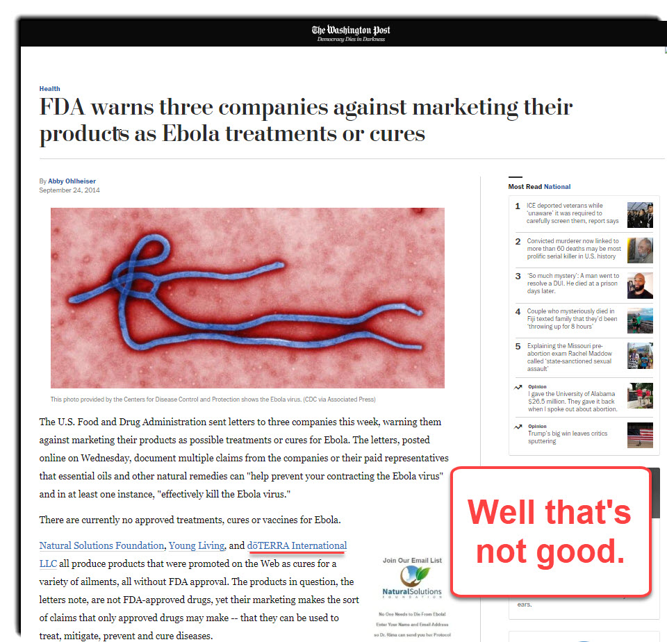 FDA warns doTERRA on ebola claim (Washington Post)