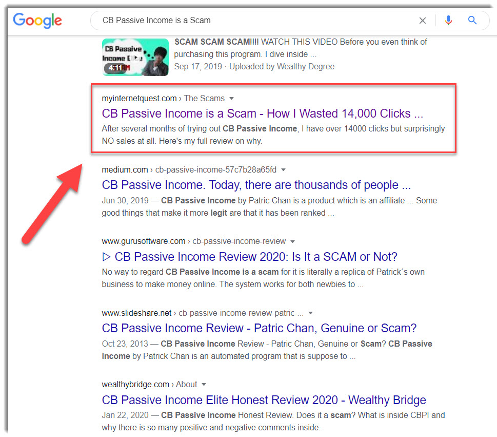 CB Passive income 2.0 on Google search
