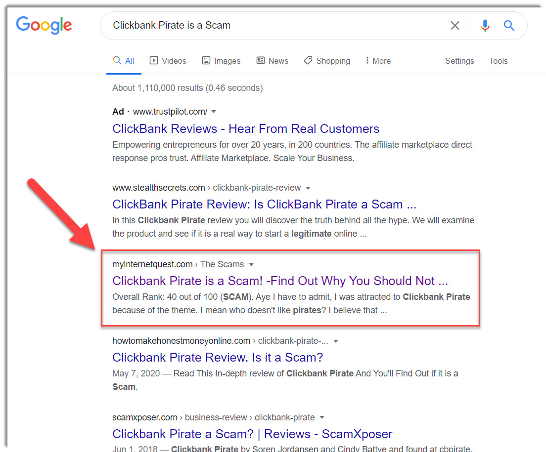 Clickbank Pirate search results 