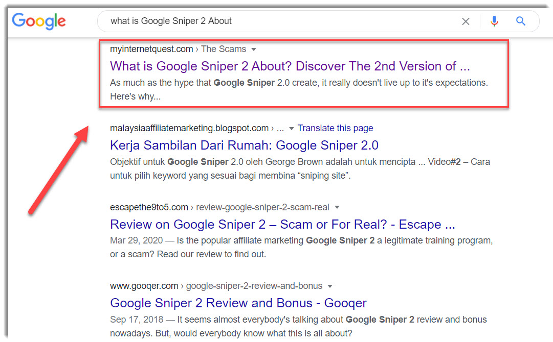 Google Sniper 2 Google search