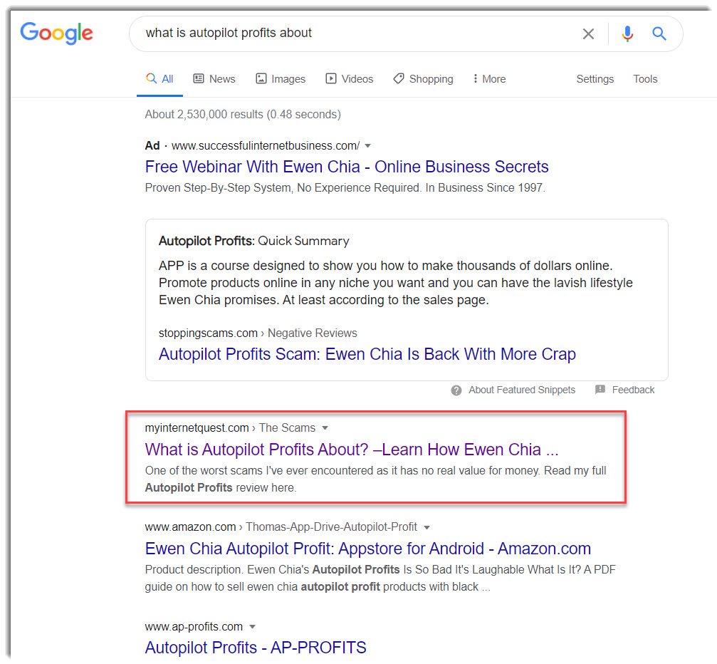 autopilot profits on google search