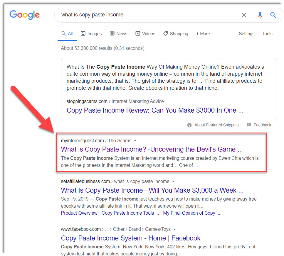 copy paste income on Google Search