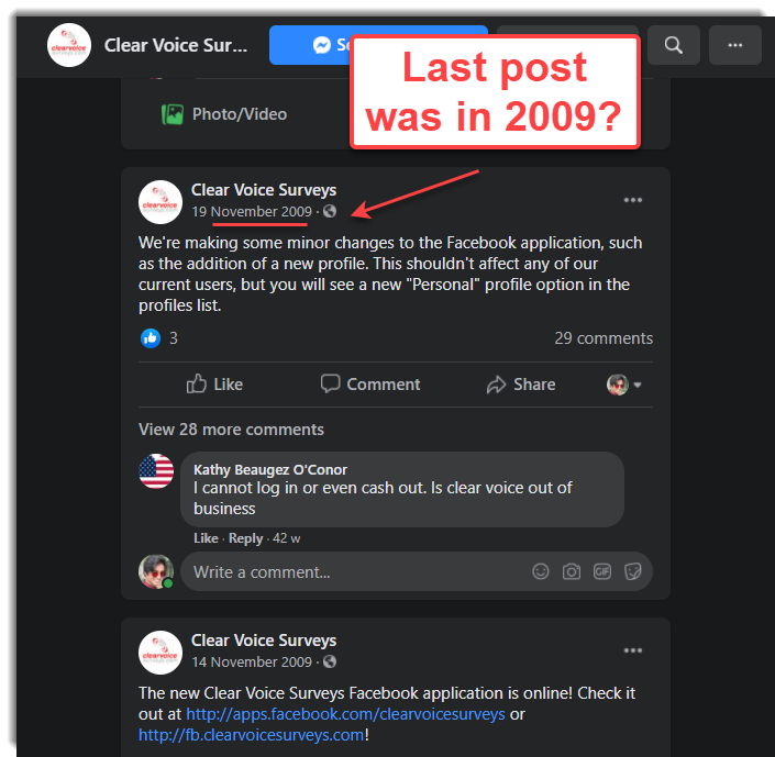 Clearvoice Facebook page is dead