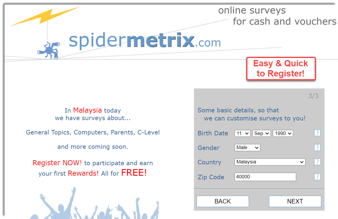 Account registration for spidermetrix