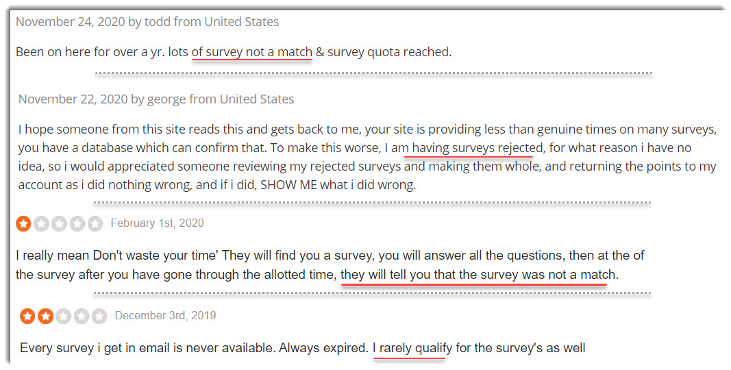 Hard to get a survey match complaints branded survey