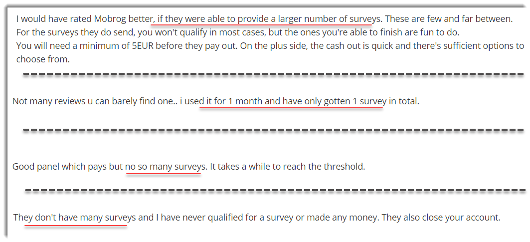 Lack of surveys complaints mobrog