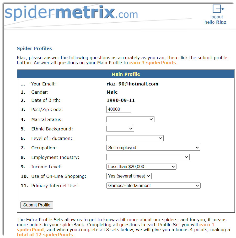 Sign up SpiderMetrix