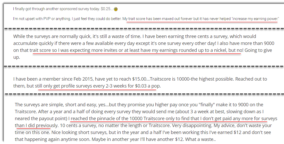 Trait score not affecting earnings complaint