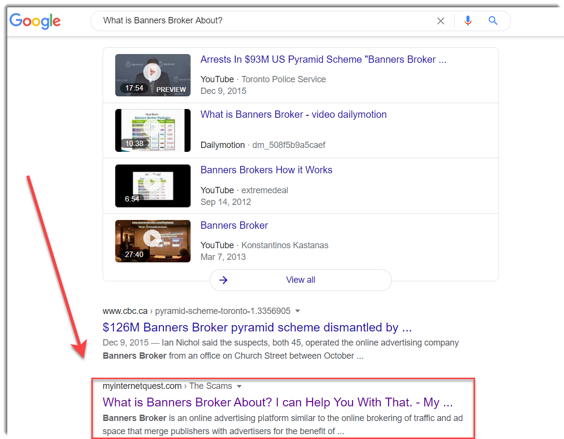 banners broker on google search
