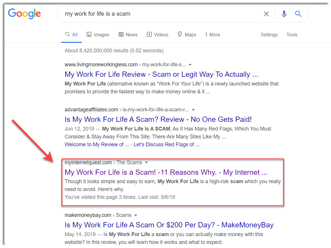 my work for life is a scam google search results